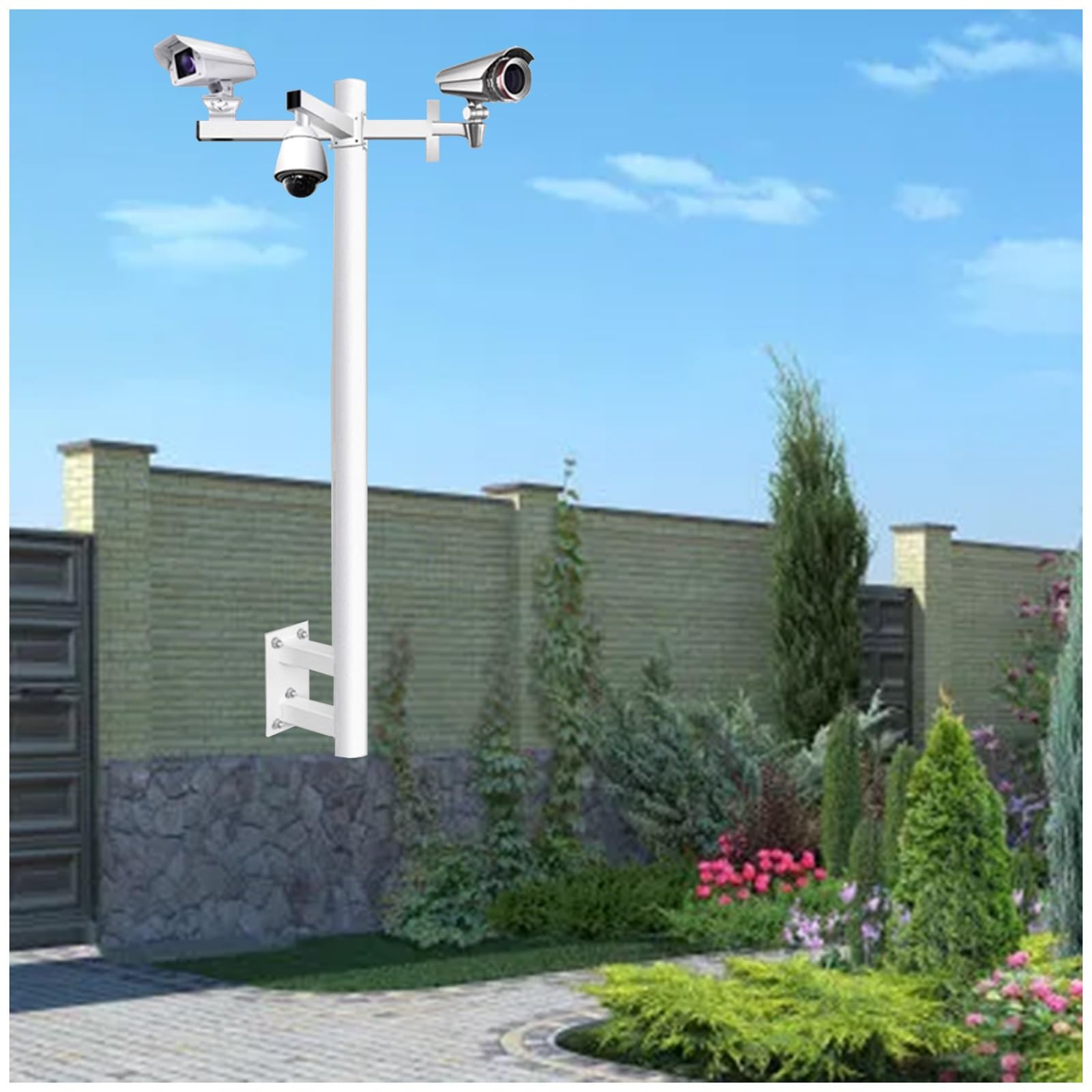 Kamera Masthalterung Wandmast Und Halterung Für Überwachungskameras Metall-Halterung Für Überwachungskameras CCTV-/IP-/PTZ-/Dome-/Box-Kameramast Weiß Lichtmast Für Den Innenhof(Bracket A+B+C,1000mm Hi