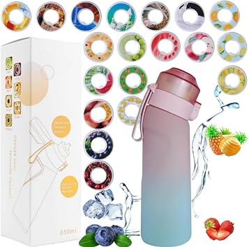 Taste Changing Water Bottle 650ml Fruit Fragrance Water Bottle, Gradient Color Air Water Bottle with 19 Flavor Pods, BPA Free Sports Sugar 0 Calories, Air Water Up Bottle, Fitness Yoga