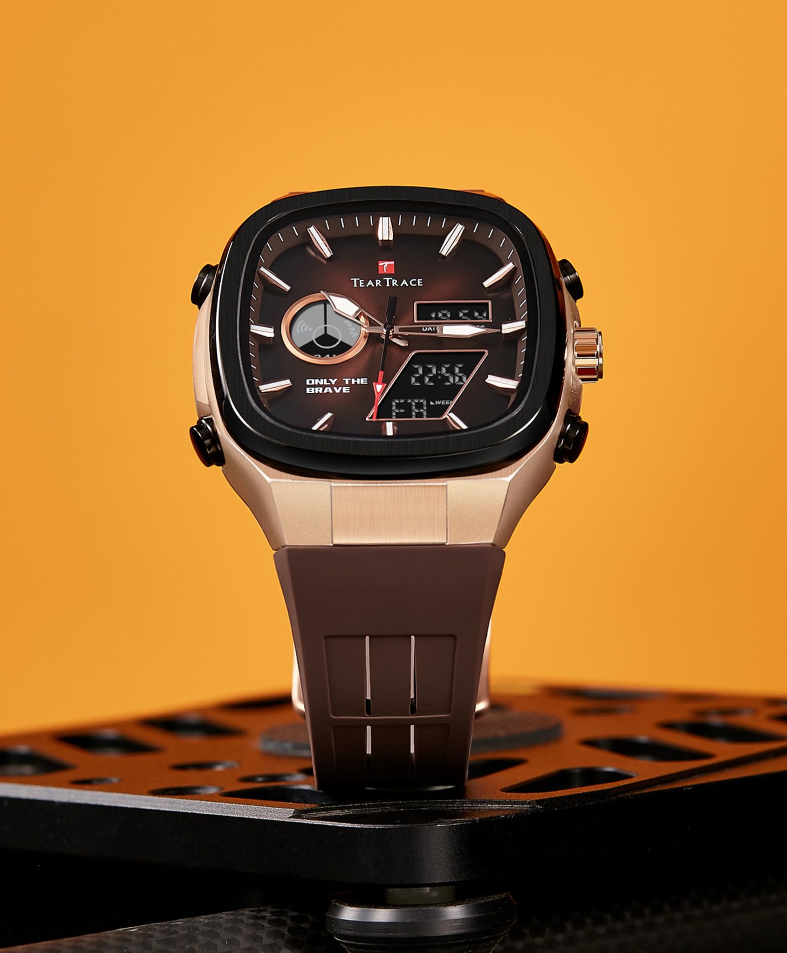 TEARTRACE Reloj analógico digital para hombre, luminoso, impermeable, deportivo, moderno, casual, trabajo, ideal para deporte y uso diario, Marrón, deporte, trabajo, casual