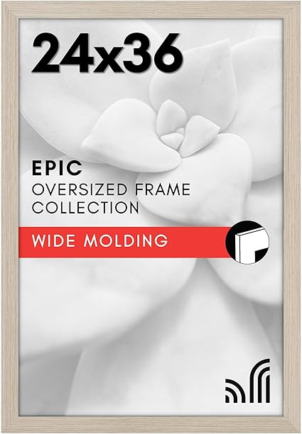 Americanflat 24x36 Poster Frame with Polished Plexiglass - Wide Picture Frames Made of Engineered Wood for Vertical or Horizontal Wall Display - Epic Collection - Driftwood