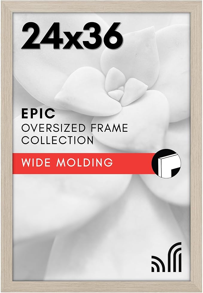 Americanflat 24x36 Poster Frame with Polished Plexiglass - Wide Picture Frames Made of Engineered Wood for Vertical or Horizontal Wall Display - Epic Collection - Driftwood