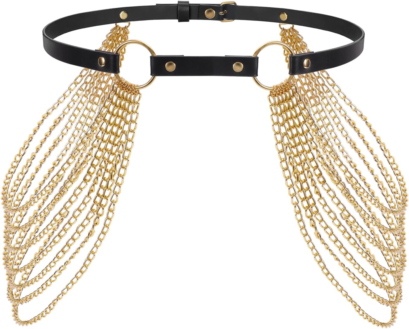 Women Waist Belt with Chain Punk Gothic Leather Waist Belt Fashion Sexy Adjustable Chain Belt for Halloween