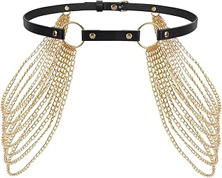 WERFORU Women Waist Belt with Chain Punk Gothic Leather Waist Belt Fashion Sexy Adjustable Chain Belt for Halloween