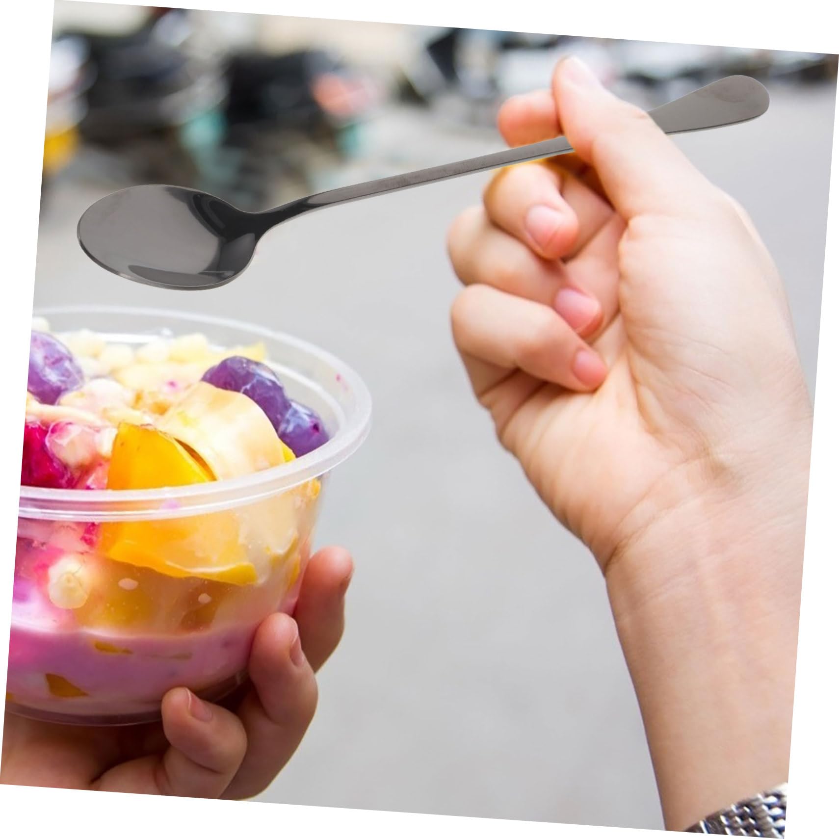 PRETYZOOM Piezas Beber Cucharas Cuchara De Mezcla Cuchara Para Helado Cucharas De Sopa De Pastel Portátiles Exquisitas De Cafe Cucharada De Helado Black Acero Inoxidable