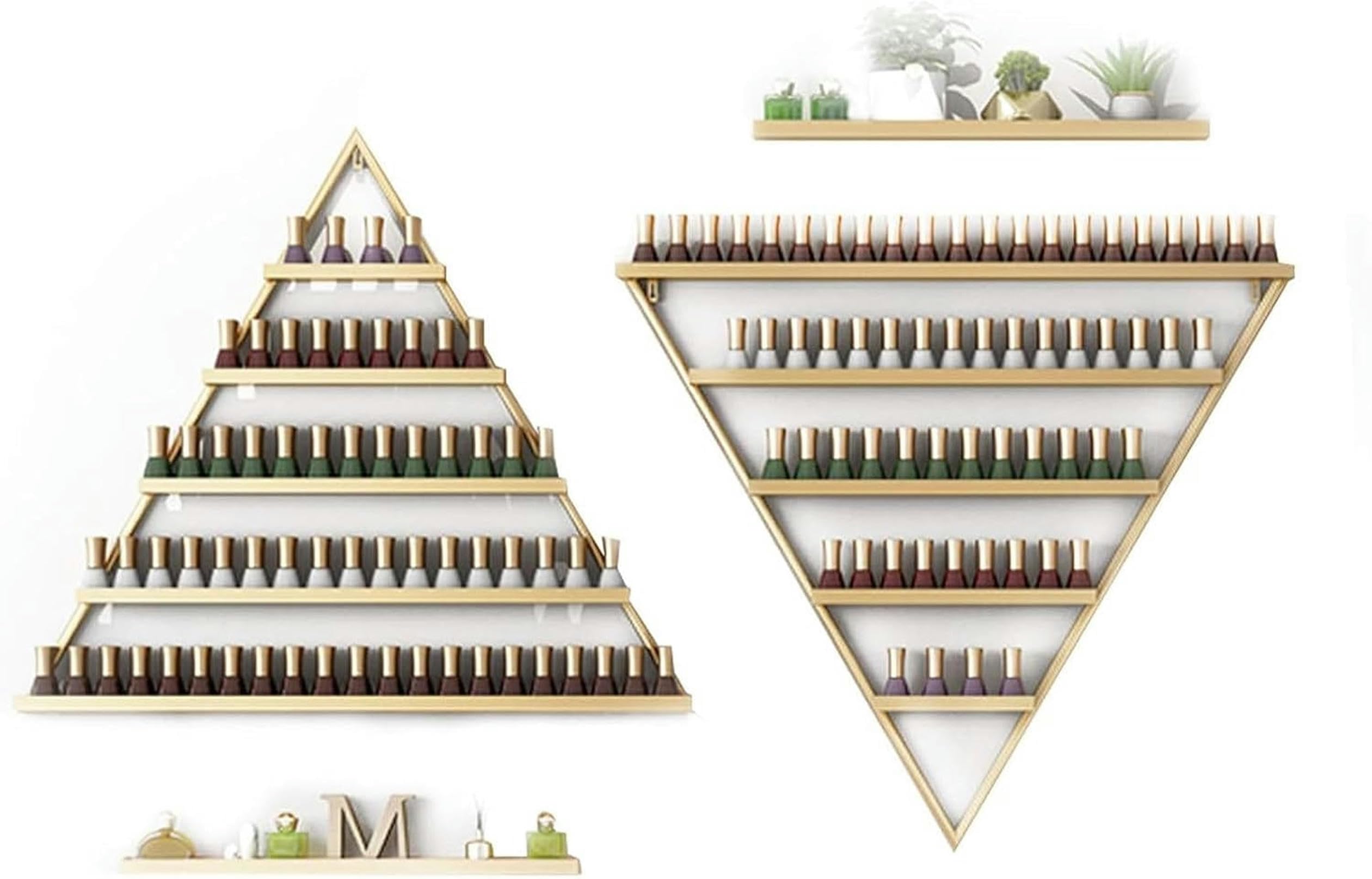 Estantes de metal para esmaltes y expositores triangulares de pared para cosméticos y aceites
