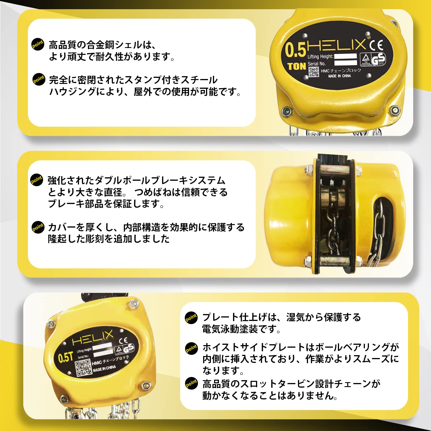 HELIX チェーンブロック HELIX 1t チェーンブロック 三脚ヘッド・スパイク