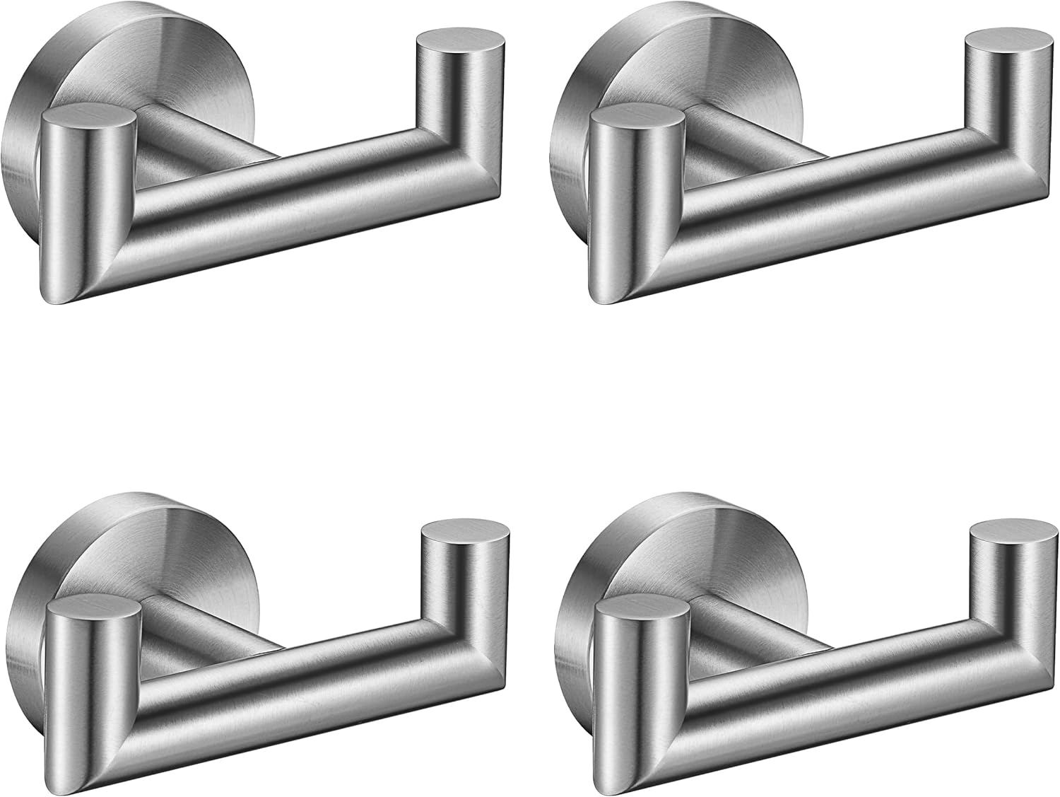 Towel Hooks For Bathrooms, Brushed Nickel Towel Hook For Kitchen Bathroom, SUS304 Stainless Steel Coat Hook, Heavy Duty Double Holder Robe Hooks For Hanging Towels,Coats,Clothes,Wall Mount, 4 Pack