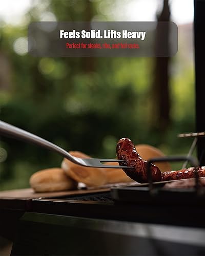Miniatura 6 de Dikela - Juego de herramientas de barbacoa de madera de alta resistencia, espátula, tenedor y pinzas multifunción de acero inoxidable extra grueso,