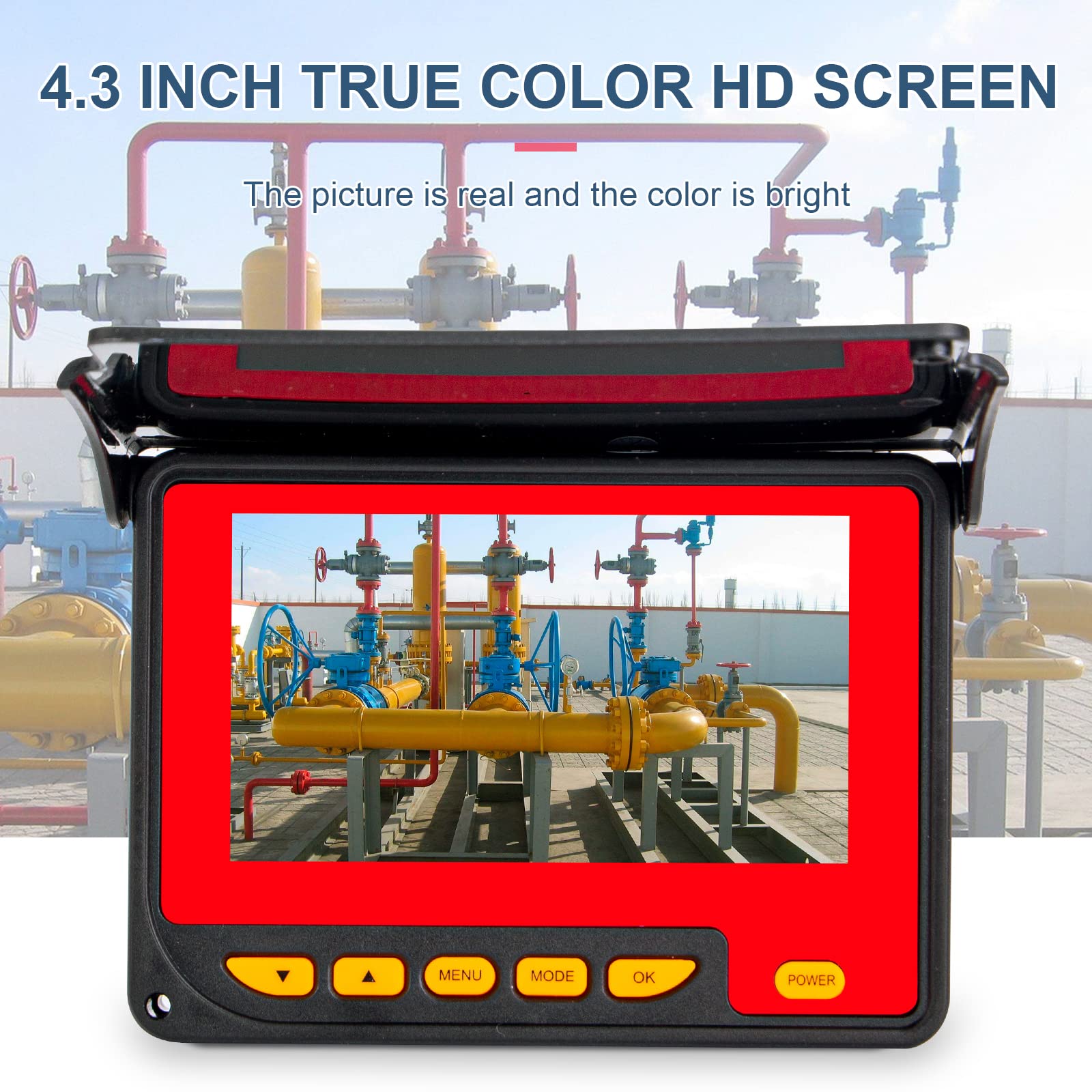 Cámara de alcantarillado, cámara de tubo SYANSPAN con pantalla LCD de 4.3 "1000TVL 164FT Cable de serpiente Industrial 17MM Boroscopio Sistema de cámara de inspección IP68 (50M)