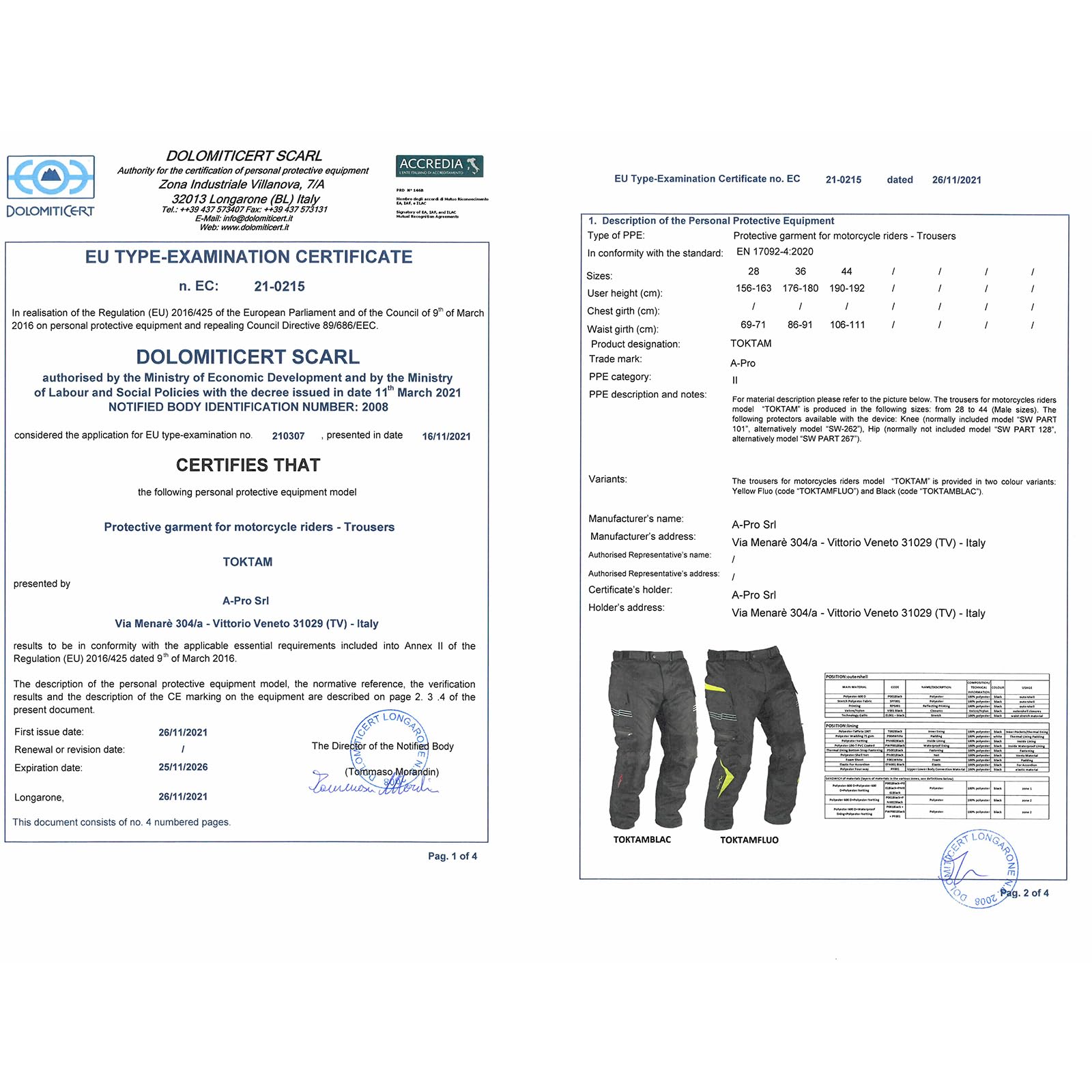 A-Pro Pantaloni Impermeabile Moto Termica Estraibile Strisce Riflettenti Fluo 36