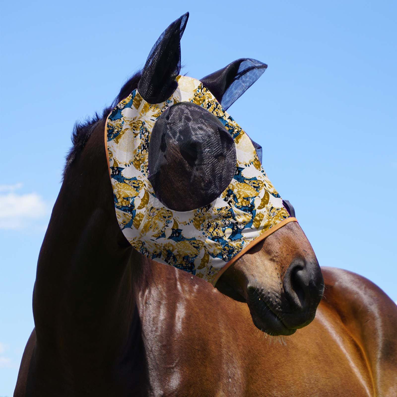 Harrison Howard Super Comfort Stretchy Fly Mask Large Eye Space with UV Protection Soft on Skin with Breathability- Azure Blue M — view 23