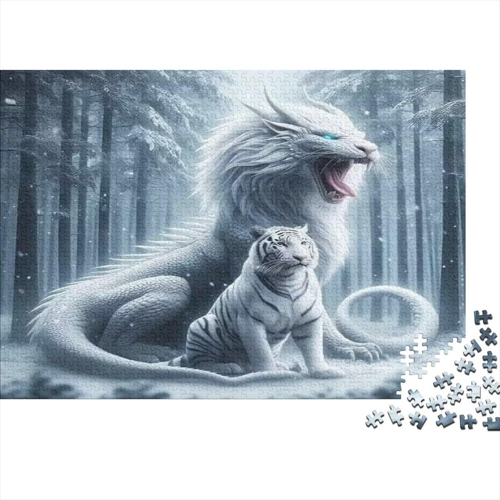 White Tiger Spirit Forest 1000 Pieces Puzzle Game Wall Art Decor