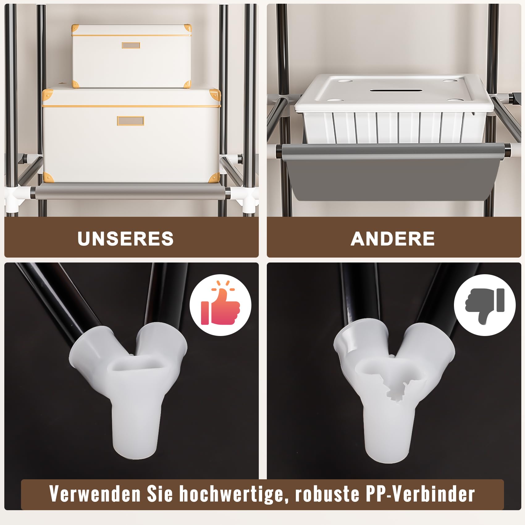 Neatrays Kleiderschrank, Stoffschrank mit 4 Kleiderstange Stabil & 8 Fächern, Faltbarer Kleiderschrank Wardrobe Closet für Kleiderablage Schlafzimmer Ankleidezimmer(Grau)
