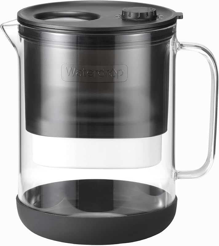Waterdrop PT-72BL Glass Water Filter Pitcher, 7-Cup, Eco-Friendly, Black | NSF/ANSI 53, 42 & 372 Certified Filter, Reduces PFOA/PFOS, Chlorine, Cadmium, Copper & Mercury, BPA-Free, Easy to Clean