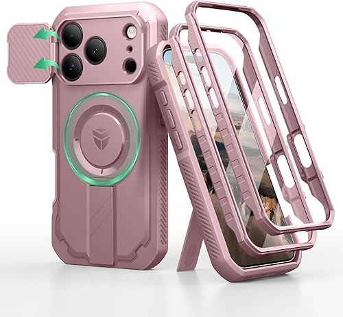 Vista 8 de Dexnor - Funda para iPhone 14 Pro Max con tapa deslizante para cámara, soporte ajustable y protector de pantalla integrado, carcasa magnética Negro