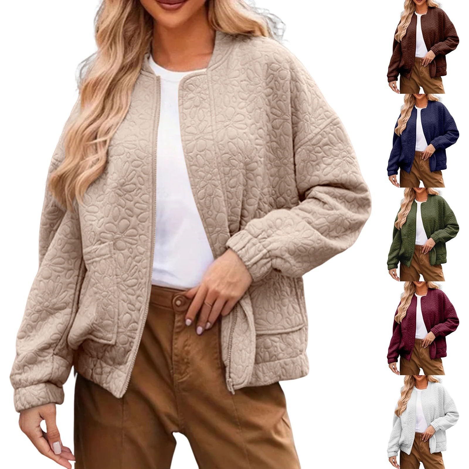 Generisch Chaqueta de entretiempo para mujer, otoño e invierno, chaqueta bomber para mujer, ligera, corta, chaqueta de otoño, chaqueta deportiva de gran tamaño, chaqueta deportiva con cremallera
