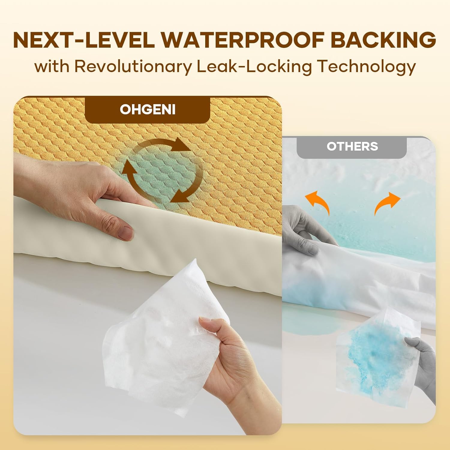 OhGeni 100% Waterproof Mattress Protector,Queen Size Mattress Soft Pad,Pet Hair & Bedwetting Resistant,Cooling Breathable Fitted Sheets,Washable Bed Cover,Non-Slip Deep Pocket,Noiseless,Yellow