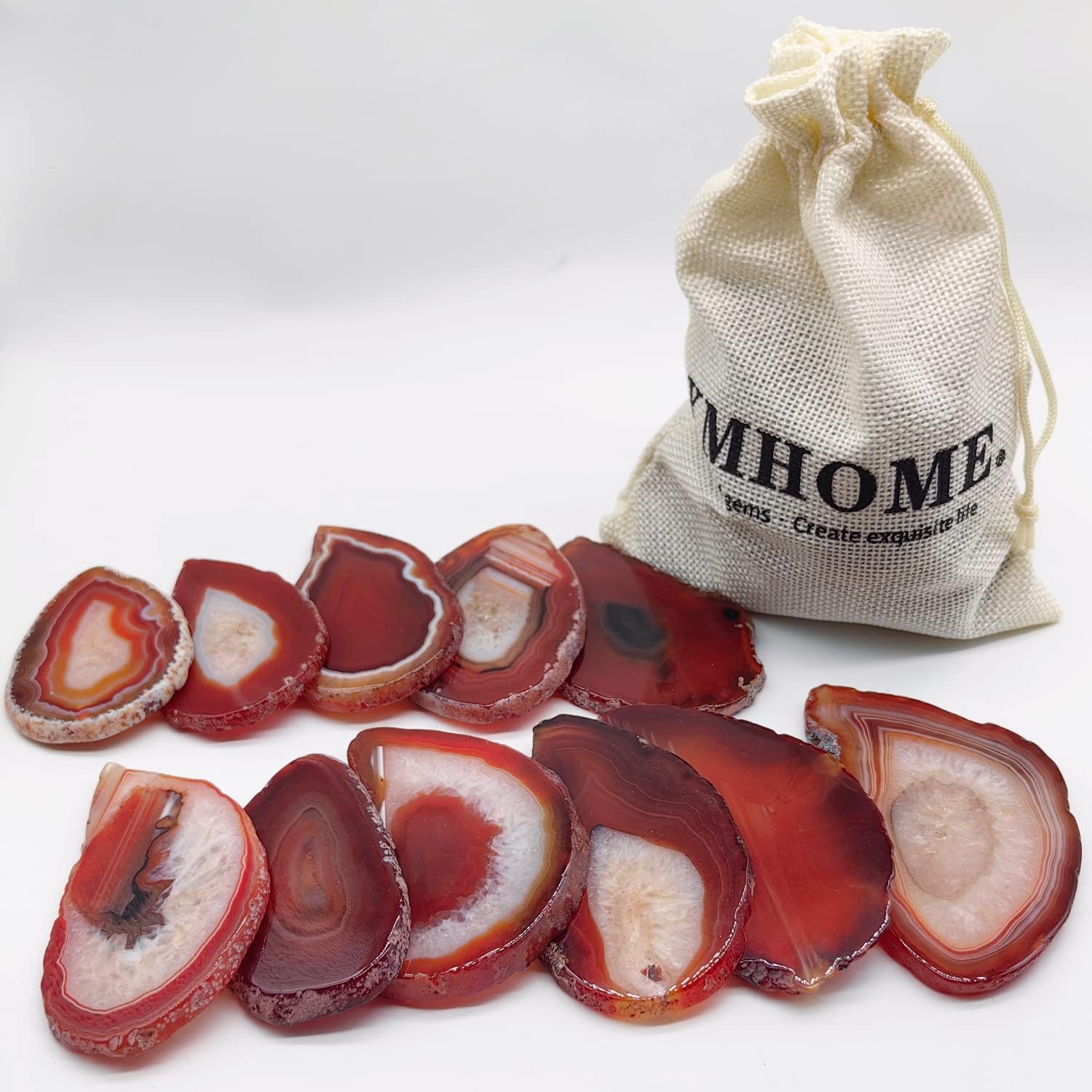 15Pcs Orange Red Agate Stone Slice Bulk Irregular Polished Agate Table Place Cards for Wedding Jewelry Making Worry Stones Home Decoration