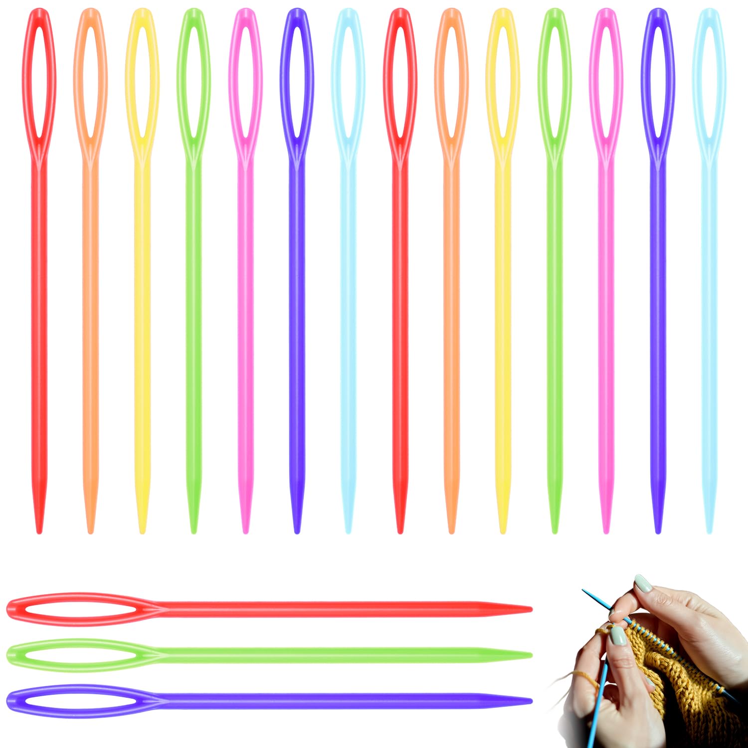 50 Count 9cm(3-5/9 inch) Plastic Yarn Needles for Kids, Large Eye Sewing Crochet Needle for Yarn Amigurimi Darning Tapestry Plastic Canvas Needle DIY Sewing Needles Crafts, Assorted Colors