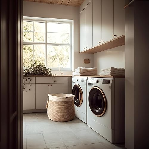 Miniatura 4 de Cesta de almacenamiento tejida con cuerda, cesta de lavandería grande de 17.3 x 15 x 14.9 pulgadas, organizador de manta de algodón, contenedores de