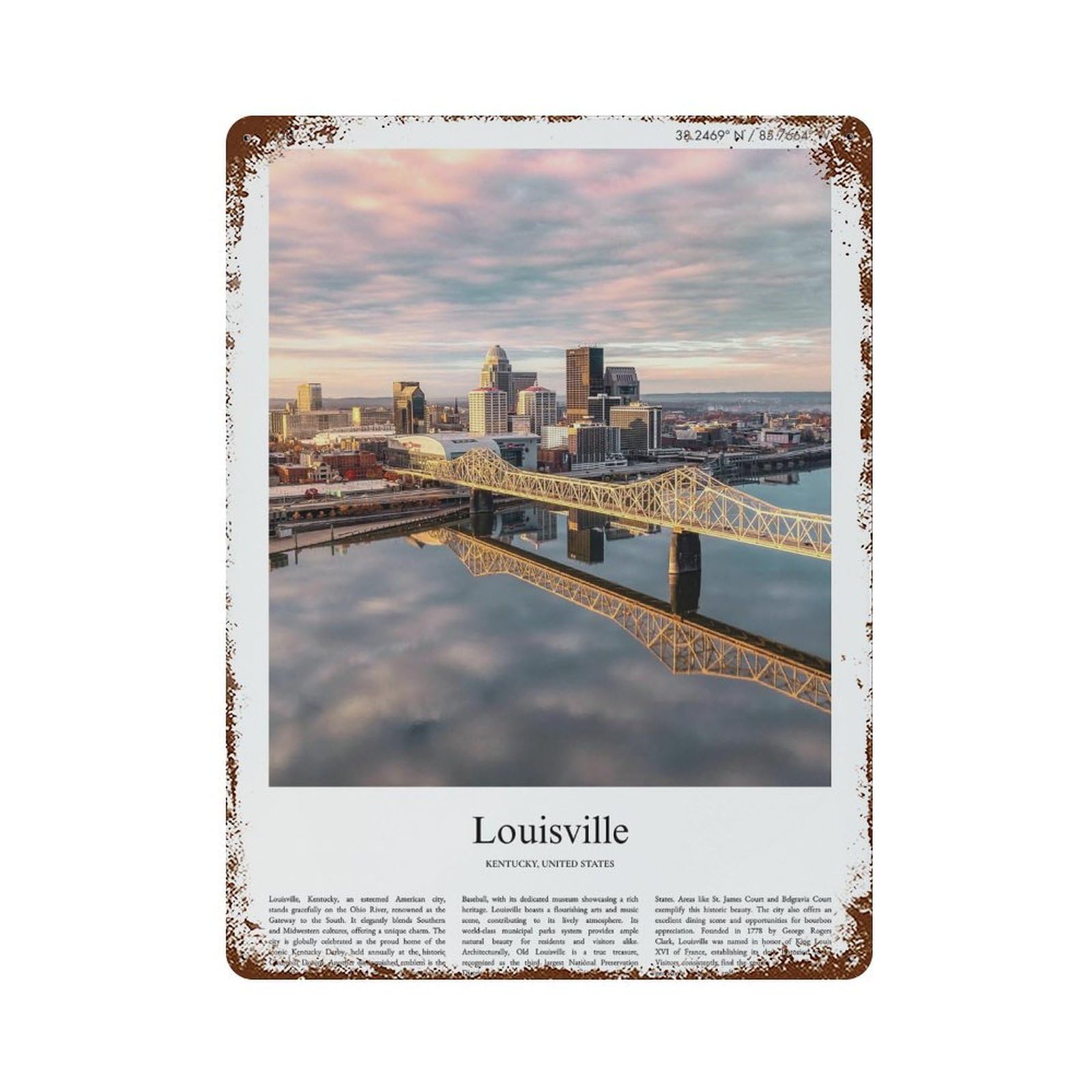 xiaoxiaoshen Louisville Kentucky, United States, USA City Scenery Wall Decor Art Metal Tin Poster Modern Home Decor Art Home Bar Shop Decorations Vintage Sign 40x30cm