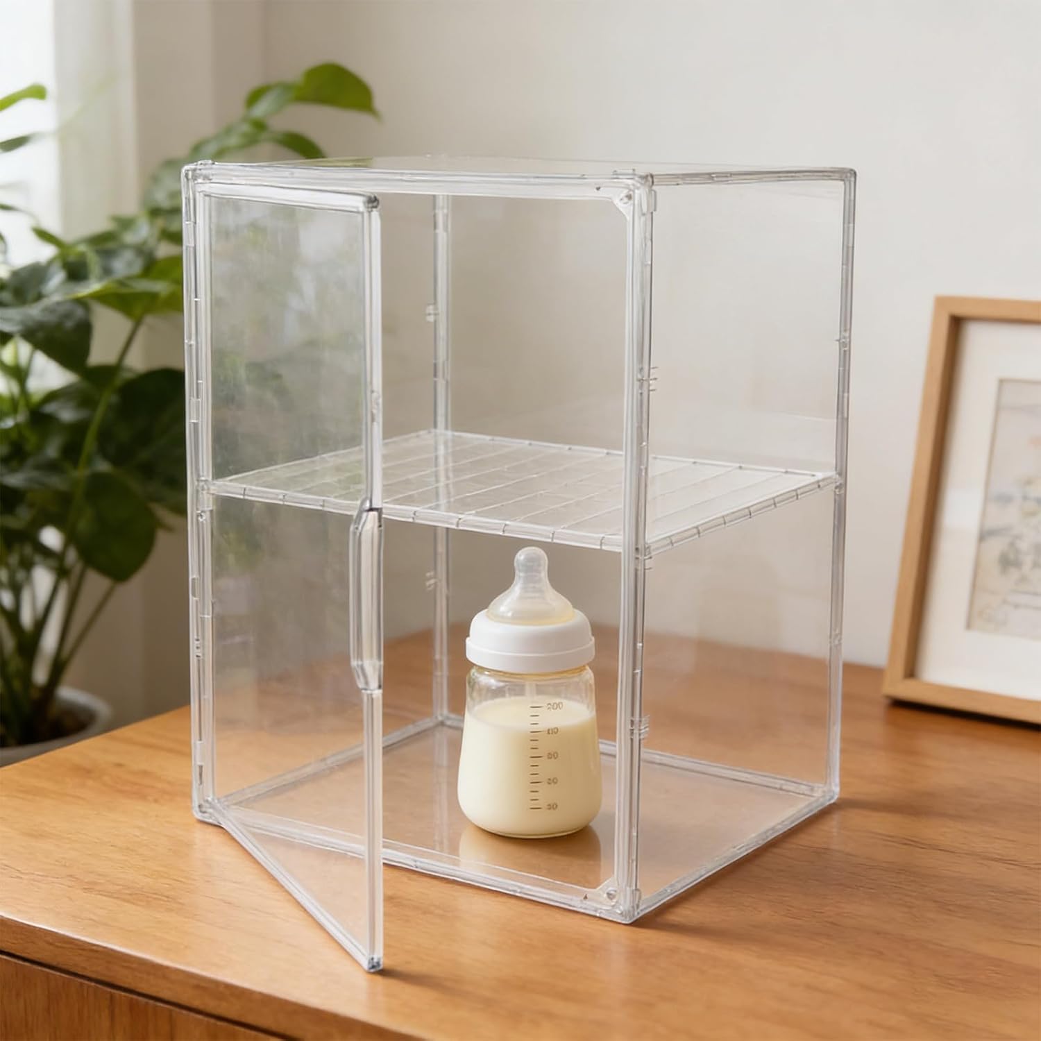 Baby Bottle Organizer: 14.2x10.6x8.7in Adjustable Divider Storage Case for Bottles, Pacifiers, Pump Parts - Clear Organizer for Countertop Cabinet