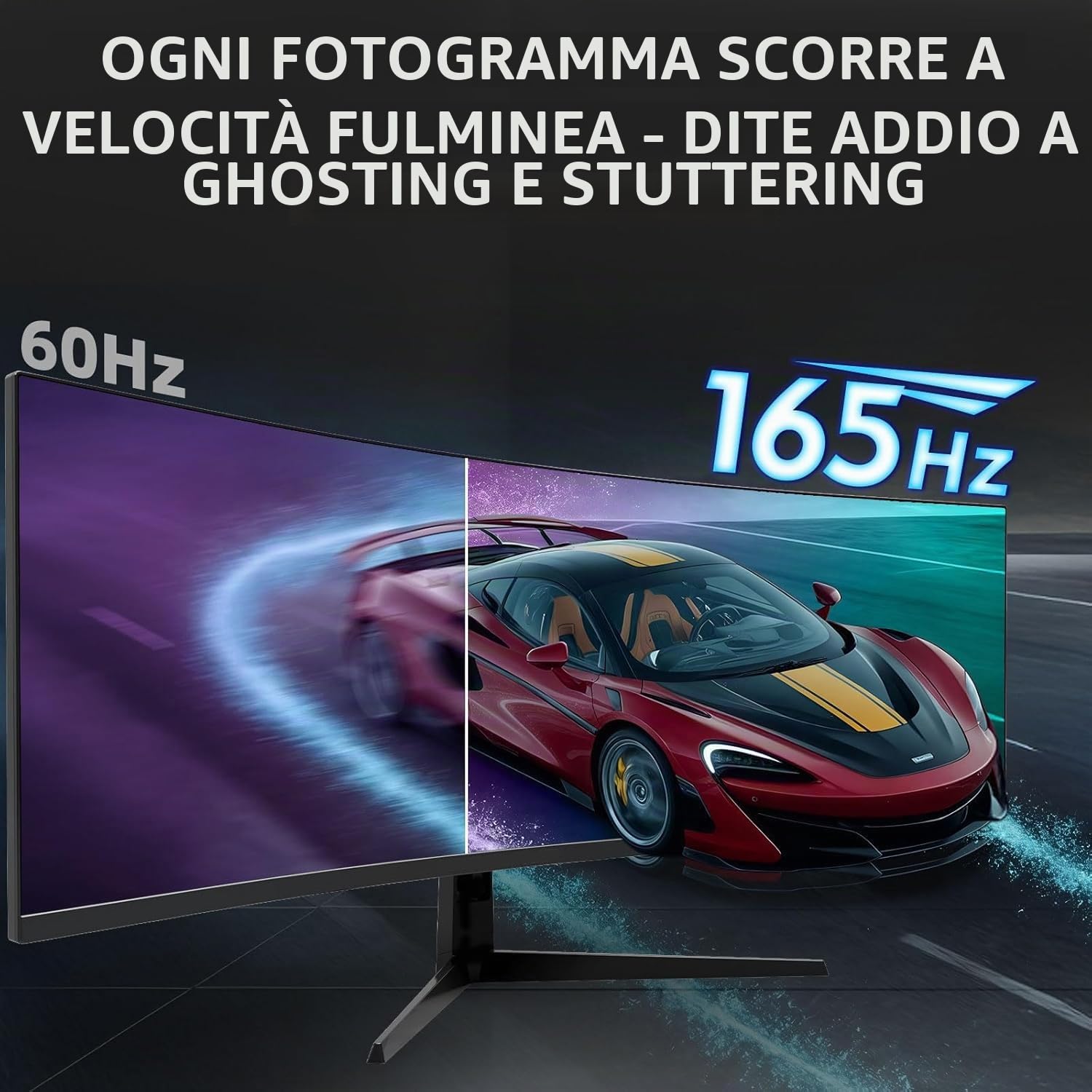 Monitor Gaming Curvo Ultrawide da 49" (1500R), DQHD 5120×1440, 165Hz/1ms, FreeSync, sRGB 120%, altezza regolabile, HDMI 2.1/DP 1.4, compatibile con VESA