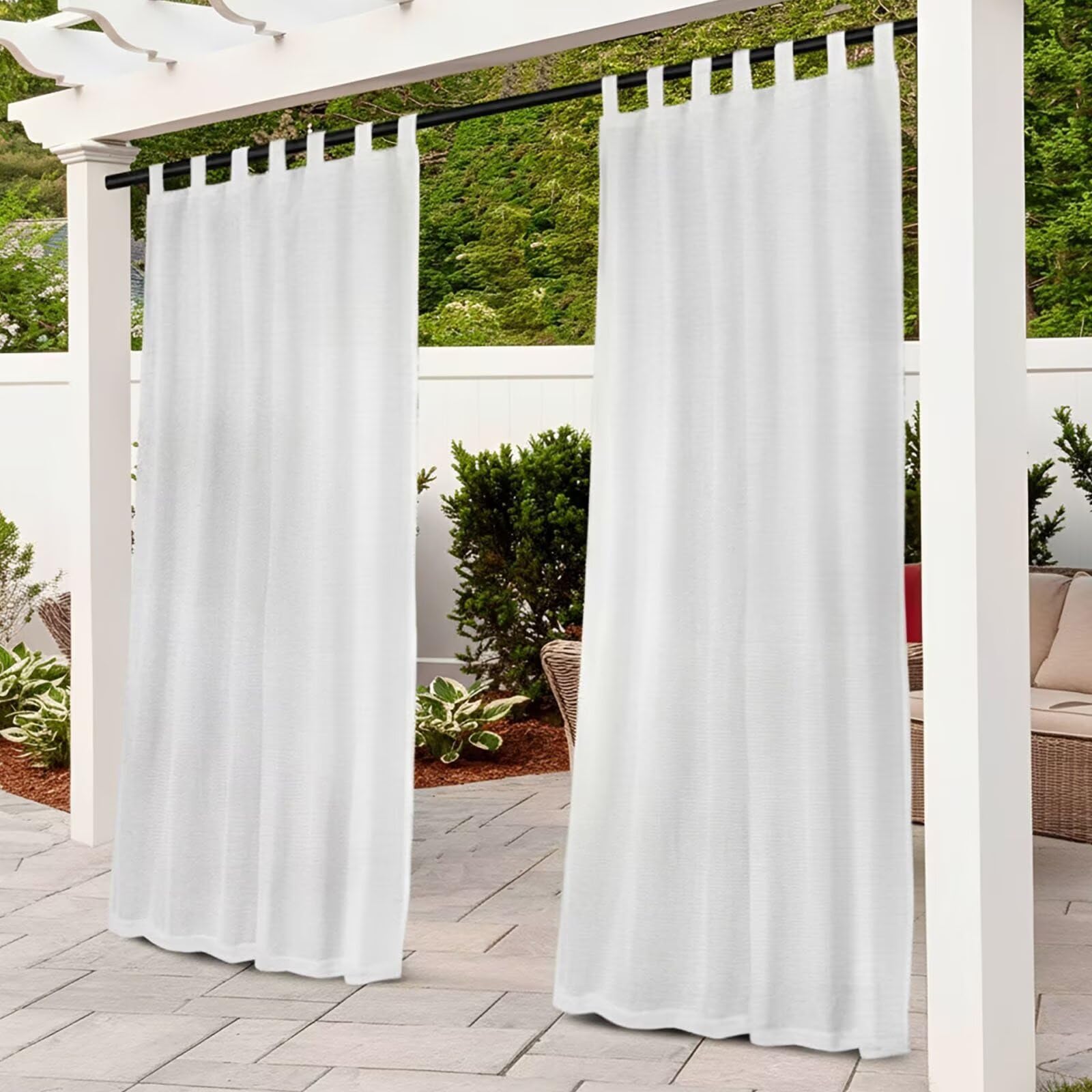 Bettschlange Outdoor Curtains Waterproof, 2 Panels Pergola Curtains, Outdoor Sheer Curtain for Patio Waterproof, Gazebo Curtain for Garden Patio Gazebo,Natural White,132x274cm