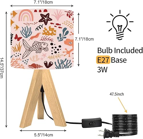 Miniatura 3 de Lámpara de mesa con trípode, diseño de garabatos, moderna, regulable, lámpara de escritorio, base de madera, pantalla de tela para habitación de