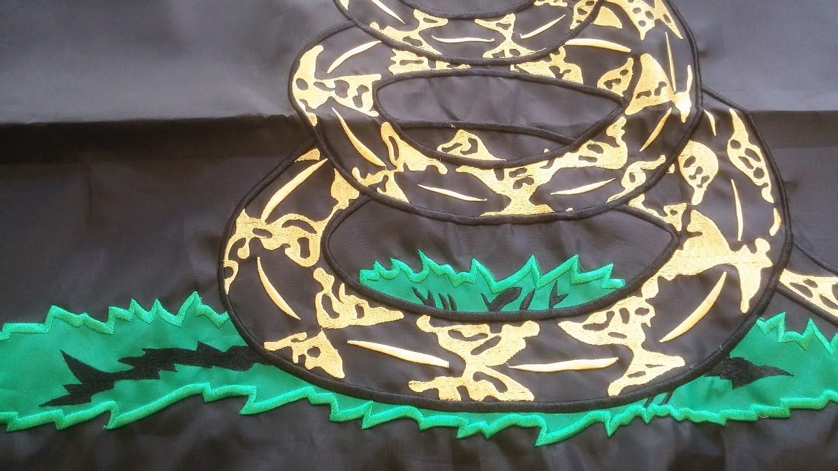 Black Gadsden Flag Don't Tread on Me Double Sided Embroidered Nylon 3 x 5 Foot