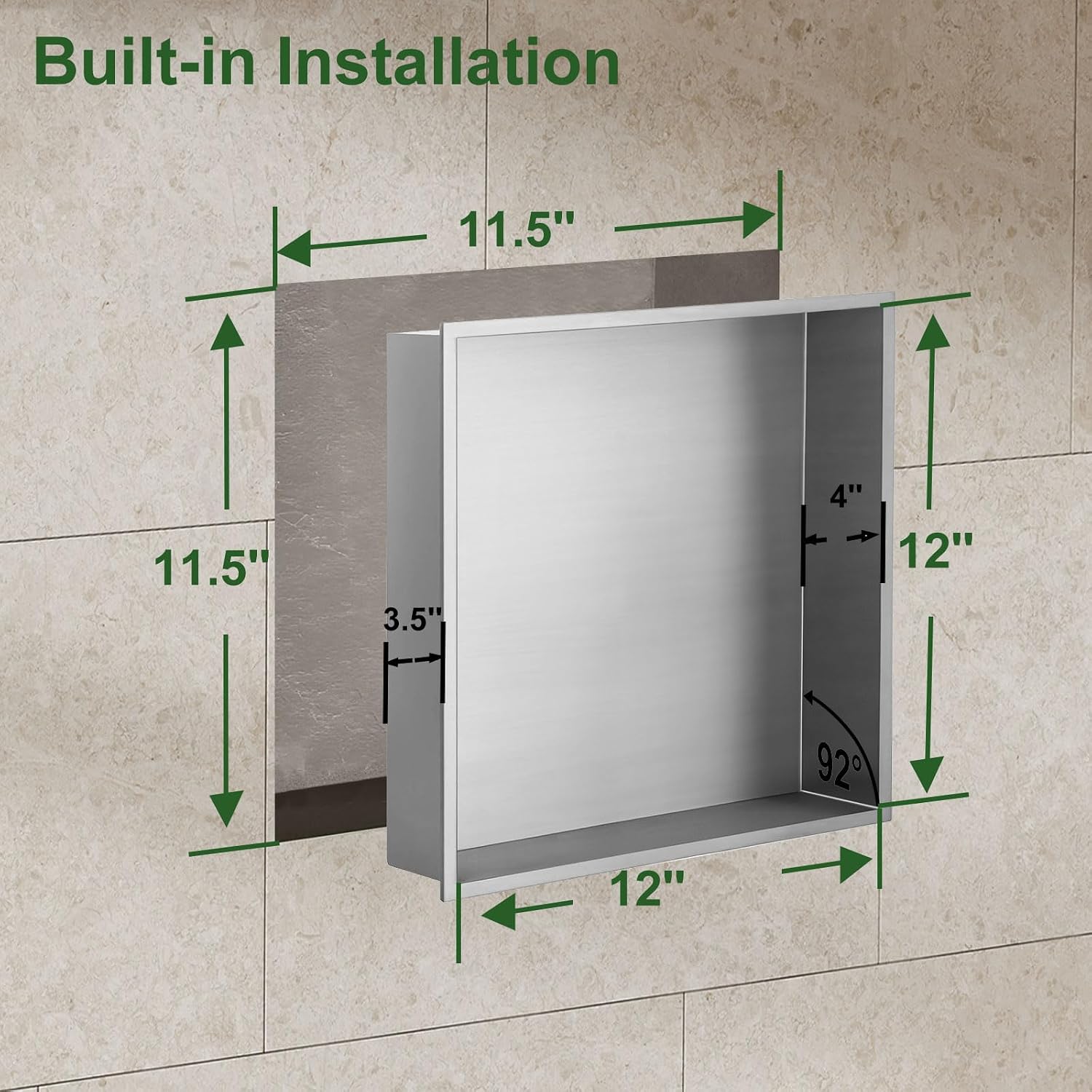 Shower Niche, Stainless Steel Elegant Bathroom Niche, No Tile Needed Recessed Shower Shelf Organizer for Storage