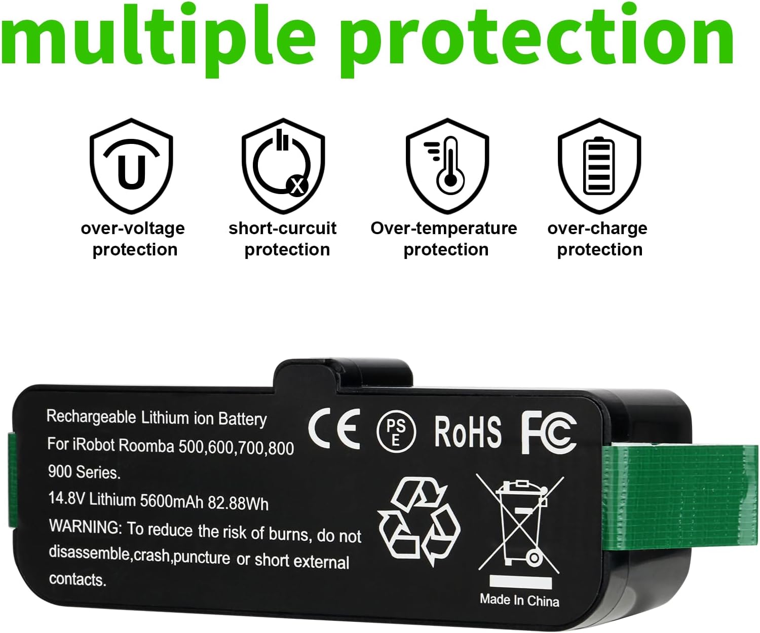 5600mAh Lithium ion Replacement Battery Compatible with iRobot Roomba 500 600 700 800 Series 531 550 560 561 585 595 645 650 655 760 770 775 780 790 861 864 866 870 880 890