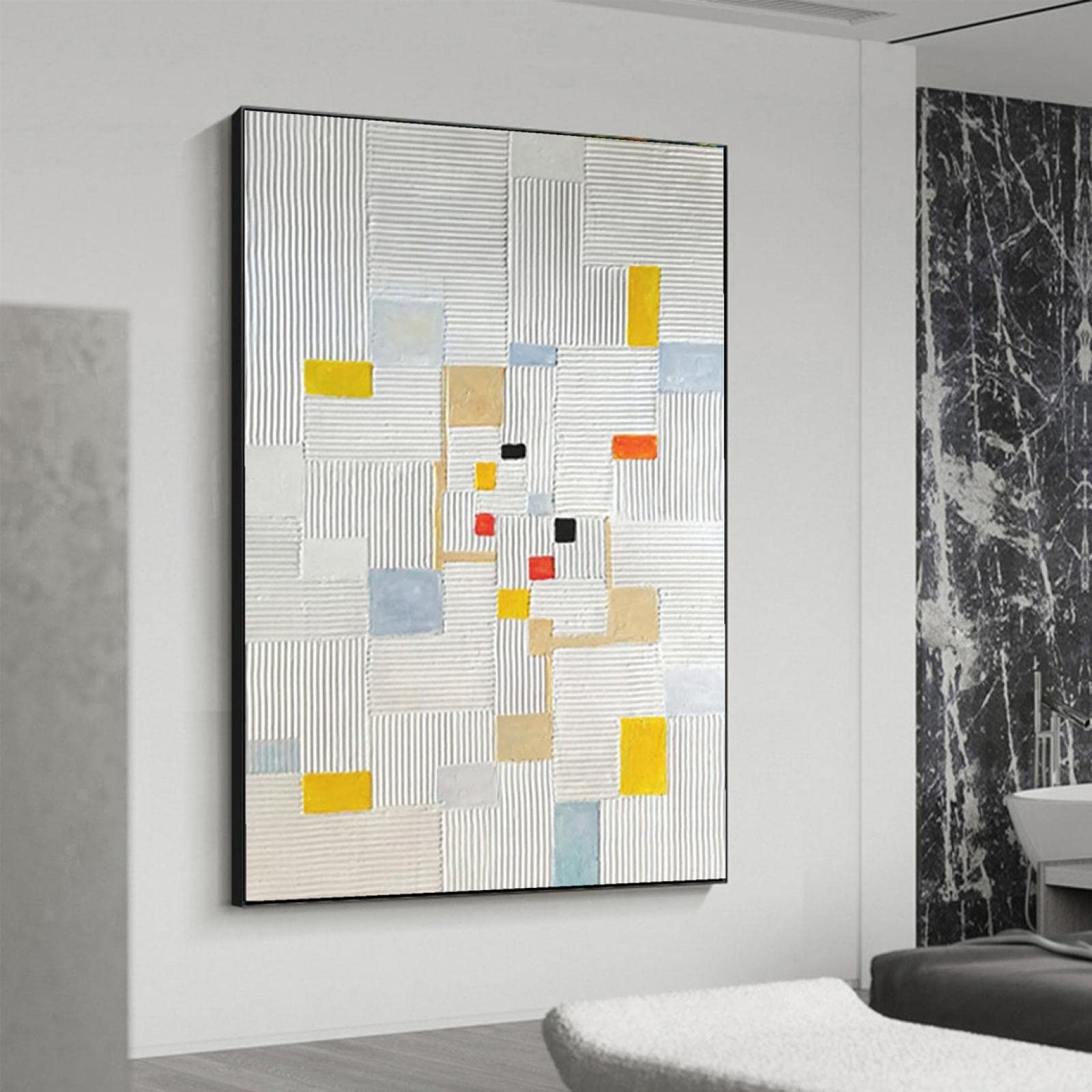 Décoration d'intérieur moderne avec grand tableau abstrait beige - 8