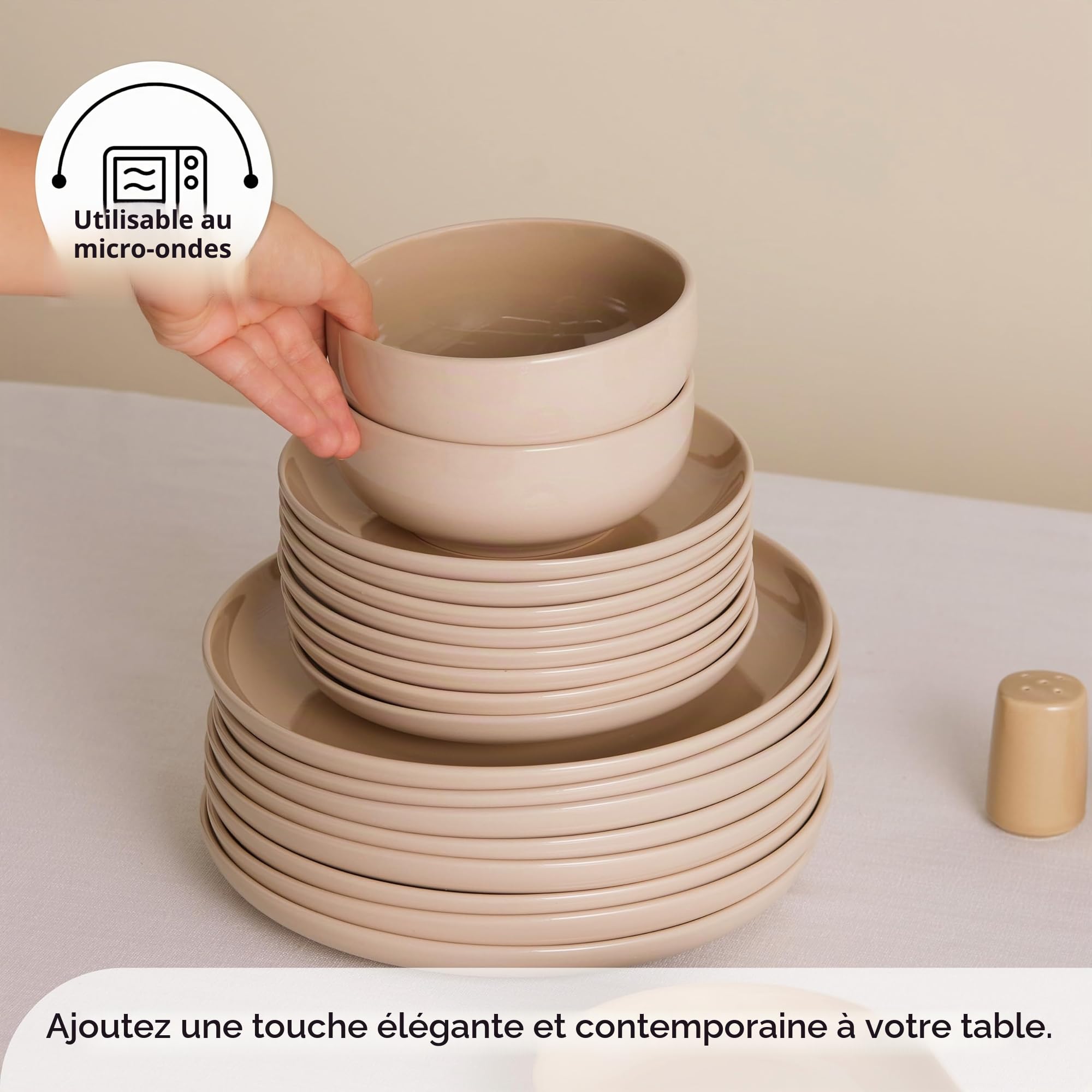 Karaca Basic Collection Service de table 36 pièces en céramique pour 8 personnes, passe au lave-vaisselle, au micro-ondes, assiettes plates, bols à pâtes, assiettes à dessert, bols à soupe, plateaux
