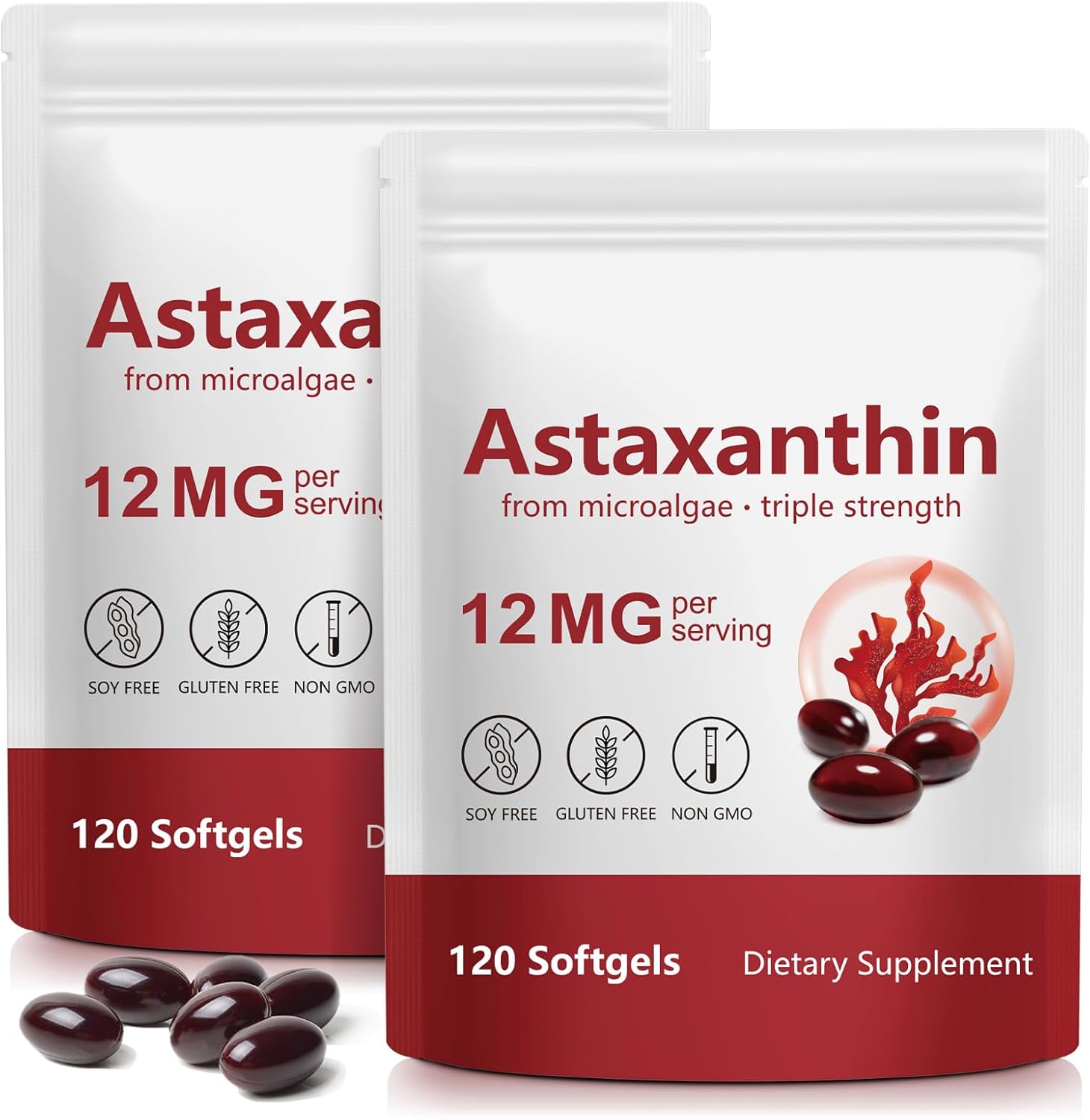 2Pack Premium Astaxanthin 12mg, Natural Antioxidant Supplement for Eye, Joint, Skin Health,Microalgae Source, 4 Month Supply | Supports Internal Circulation, 240 Softgels