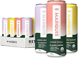 Marquis - Natural Energy Drink - Sugar Free - 0 Calories - 100mg of Organic Plant Based Caffeine - Yerba Mate - Green Tea - Vitamin C & B Vitamins - Vegan - 12 oz Cans - 12 Pack (Innovation Variety)