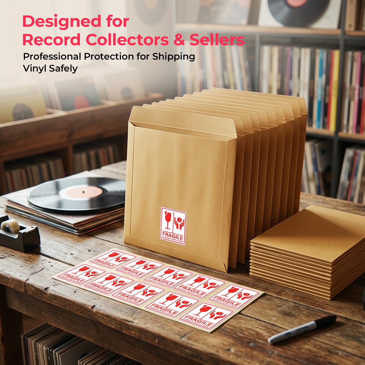 Buste in vinile da 30,5 cm per spedizioni di dischi LP + rinforzo in cartone per spedizioni sicure (20)