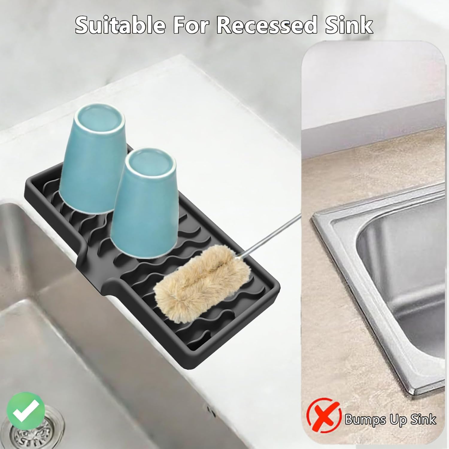 Dish Drying Mat, Silicone Dish Drying Mat for Kitchen Counter, Drainer Pad