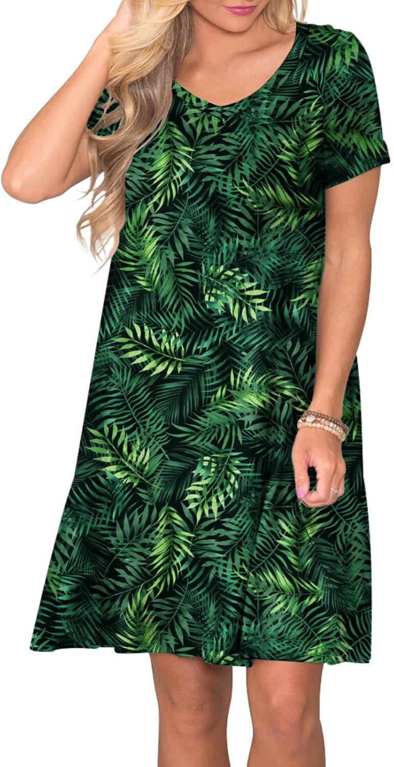 Women's Casual T Shirt Dress Summer Short Sleeve Swing Dresses with Pockets - Image 2