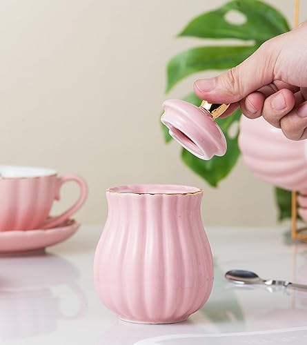 Miniatura 6 de CLAY TONIC-- Juego de tazas de té y café de porcelana fina púrpura de 8 oz, tazas y platillos, con tetera, azucarero, jarra para crema, cucharaditas