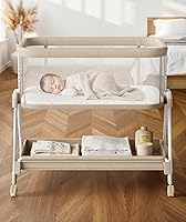 Vista 1 de Fodoss Moisés para bebé con ruedas, bandeja de almacenamiento, malla de 4 lados, 7 alturas ajustables, color beige
