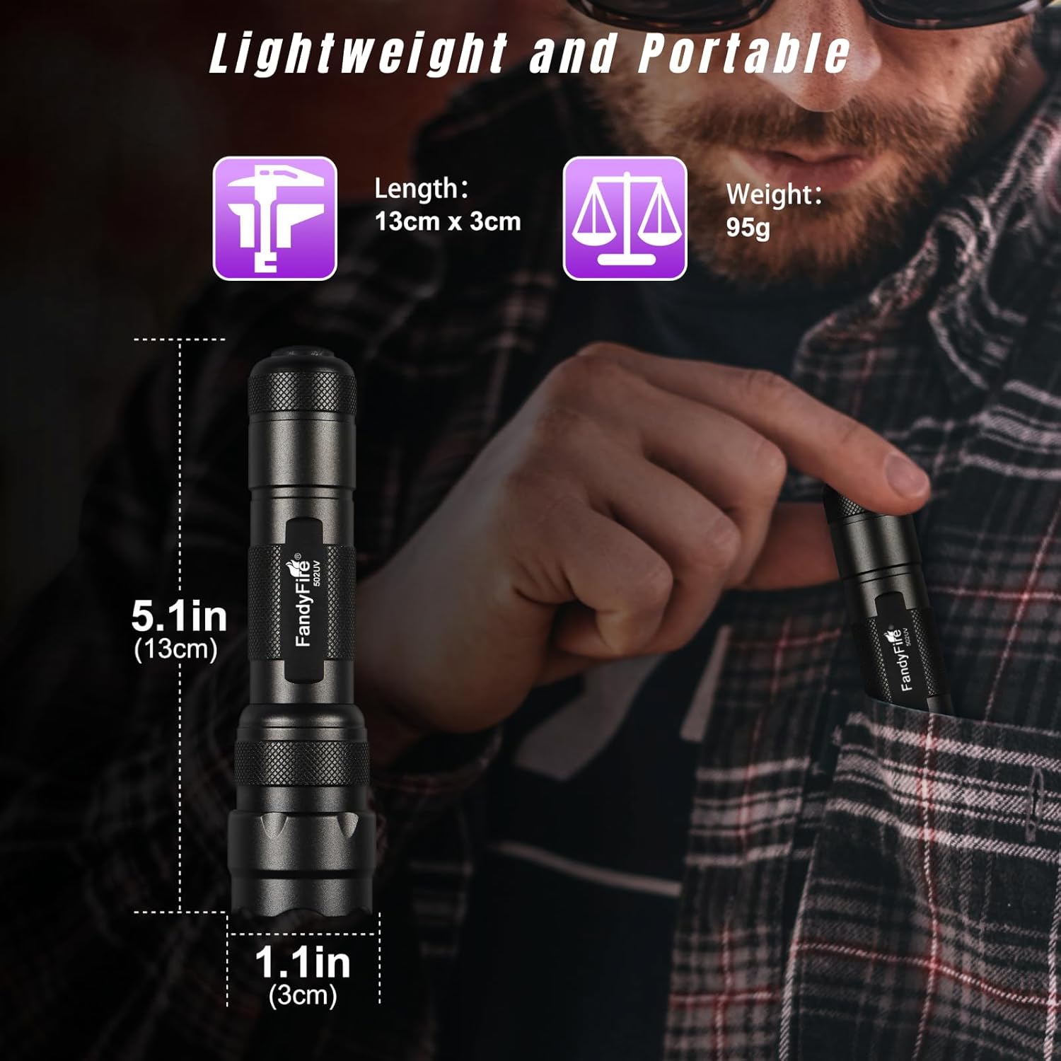 UV Flashlight 395nm - Mini LED Black Light Ultraviolet Light Adjustable Flashlights, for Pet Urine Detection, Resin Curing, Searching Scorpion