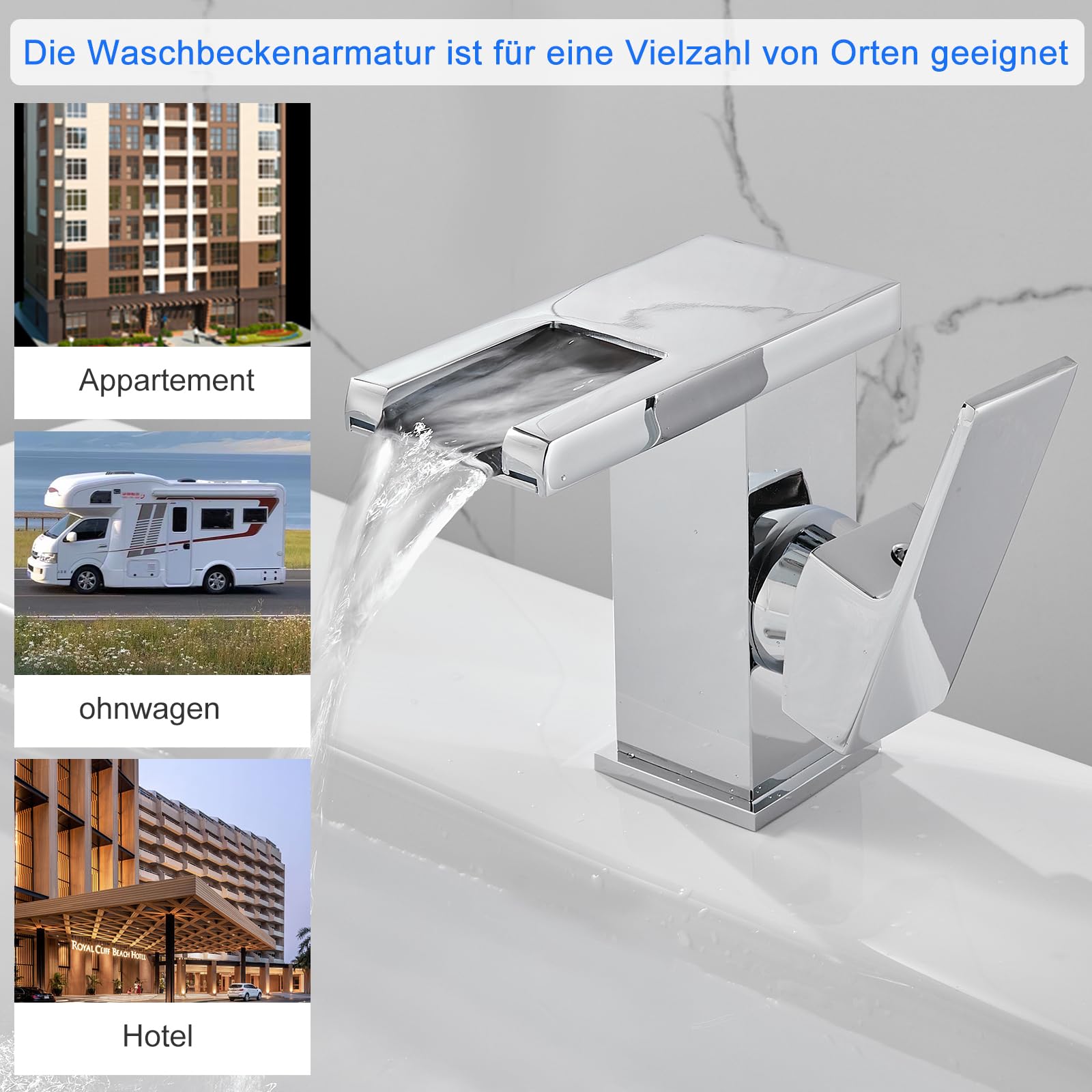 Bateria mieszakowa z 3 diodami LED, bateria jednouchwytowa, bateria łazienkowa, bateria umywalkowa, wodospad, armatura łazienkowa, zimna i ciepła woda, chromowana