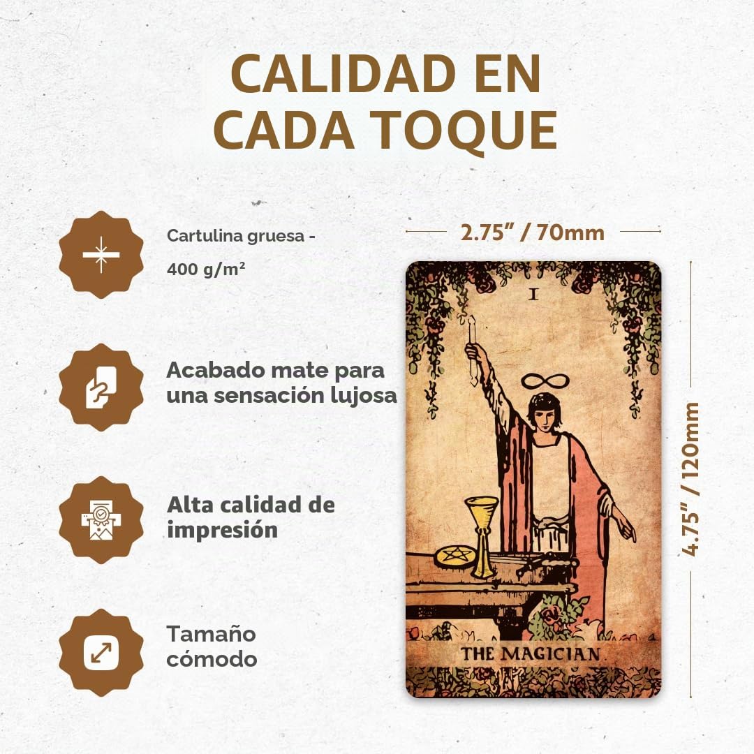 CRAFTERIAN Juego de Tarot Clásico - 78 Cartas Clásicas con Borde Dorado y Libro Guía - Perfecto para Principiantes - Baraja Ligera Elegante y Manual Completo - Experiencia de Tarot Auténtica.