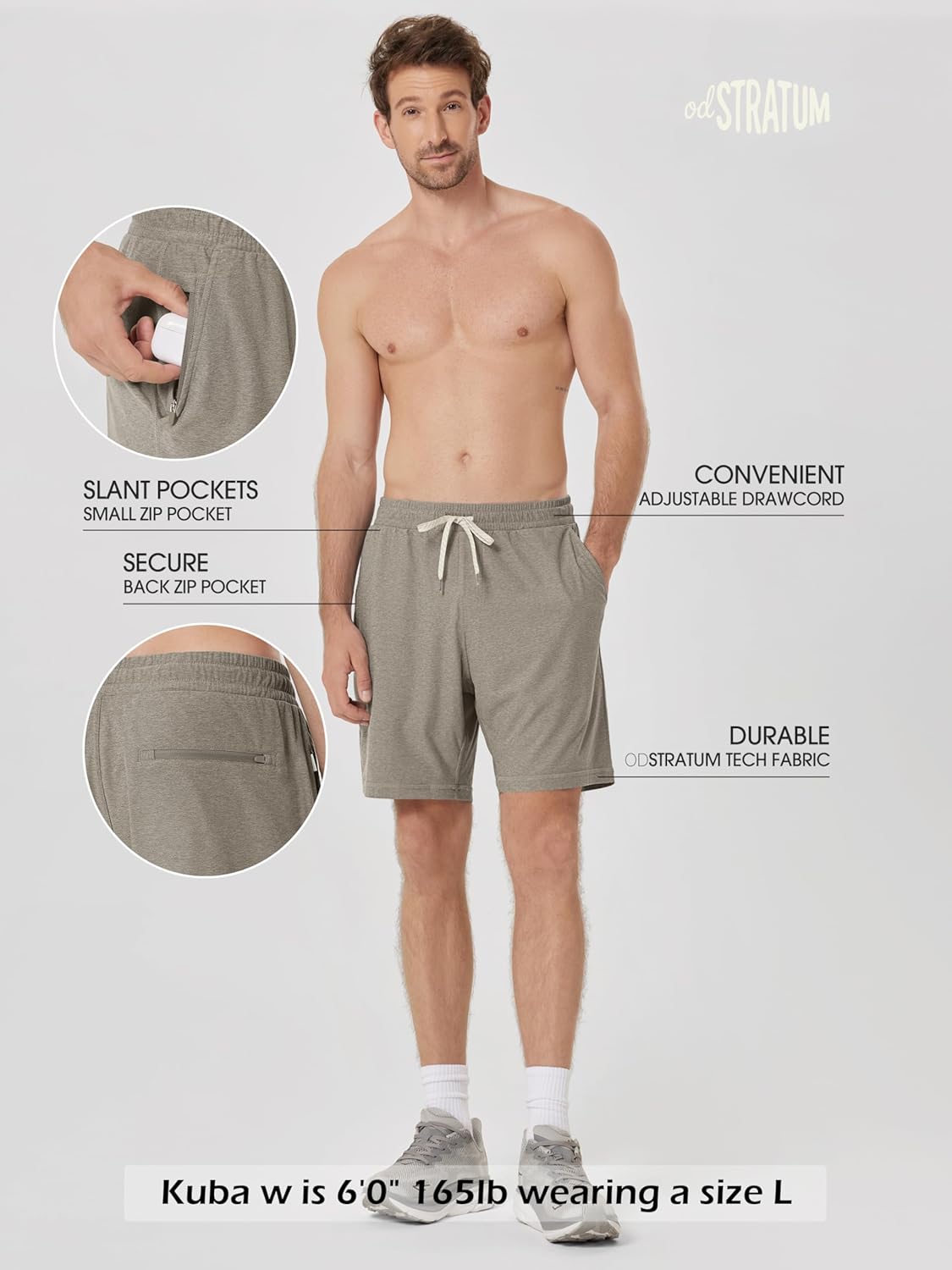 ODODOS Men's Performance Shorts 7" – Ultra Soft odSTRATUM Tech Everyday Shorts with Adjustable Waist and Secure Pockets