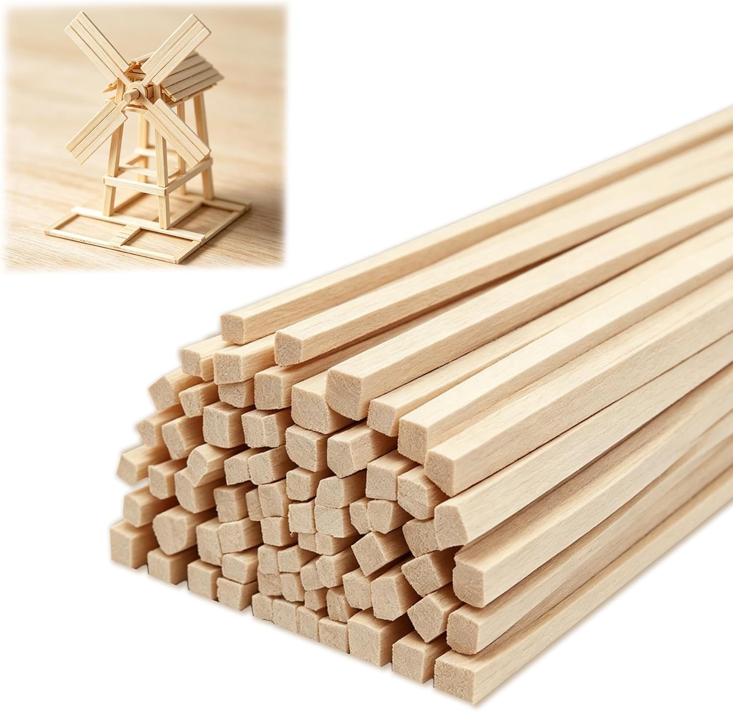 75PCS 1/4" Square x 12" Unfinished Wooden Dowel Strips