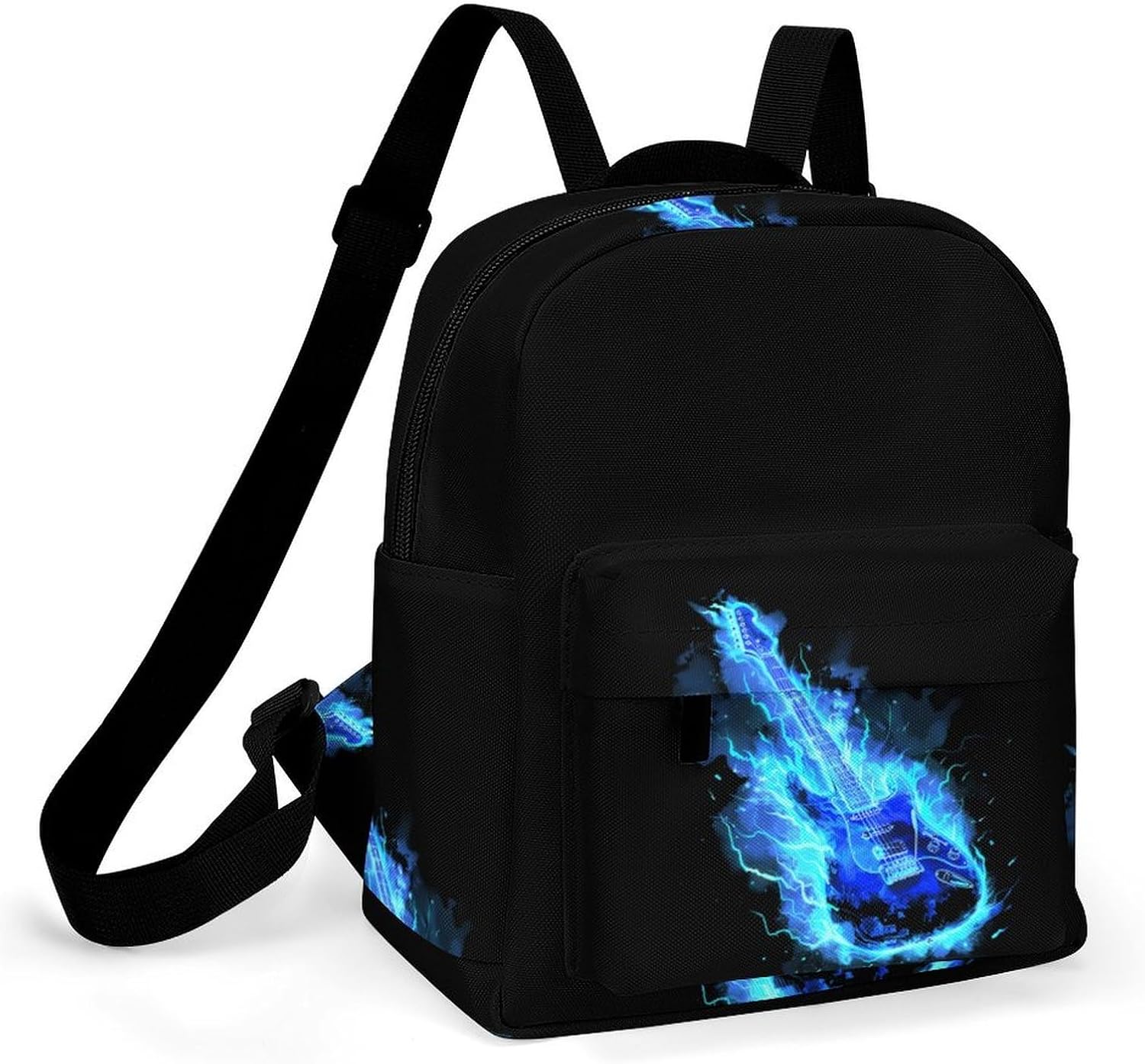 Music Blue Electric Guitar Travel Backpack for Women Casual Shoulder Bag Mini Daypack Hiking Work