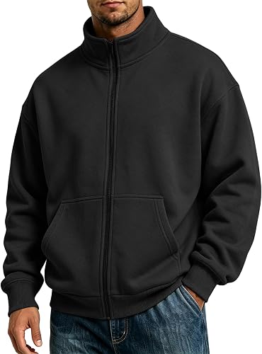 Mens Full Zip Mock Neck Sweatshirt Lightweight Fleece Jacket