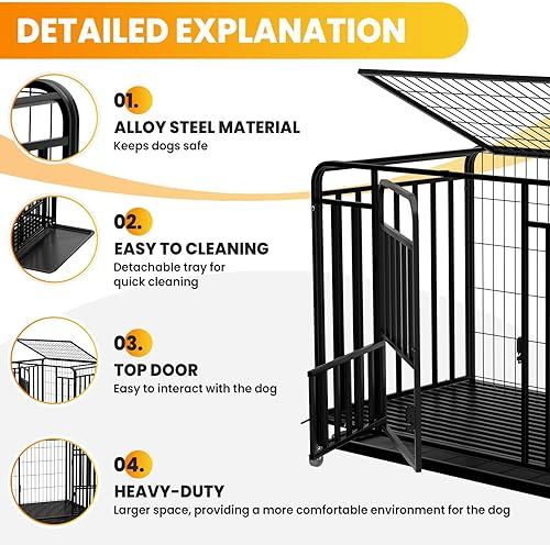 Miniatura 2 de Jaula indestructible para perros resistente a prueba de escapes con ruedas, jaula de acero para la ansiedad de 48 pulgadas de alto para interiores