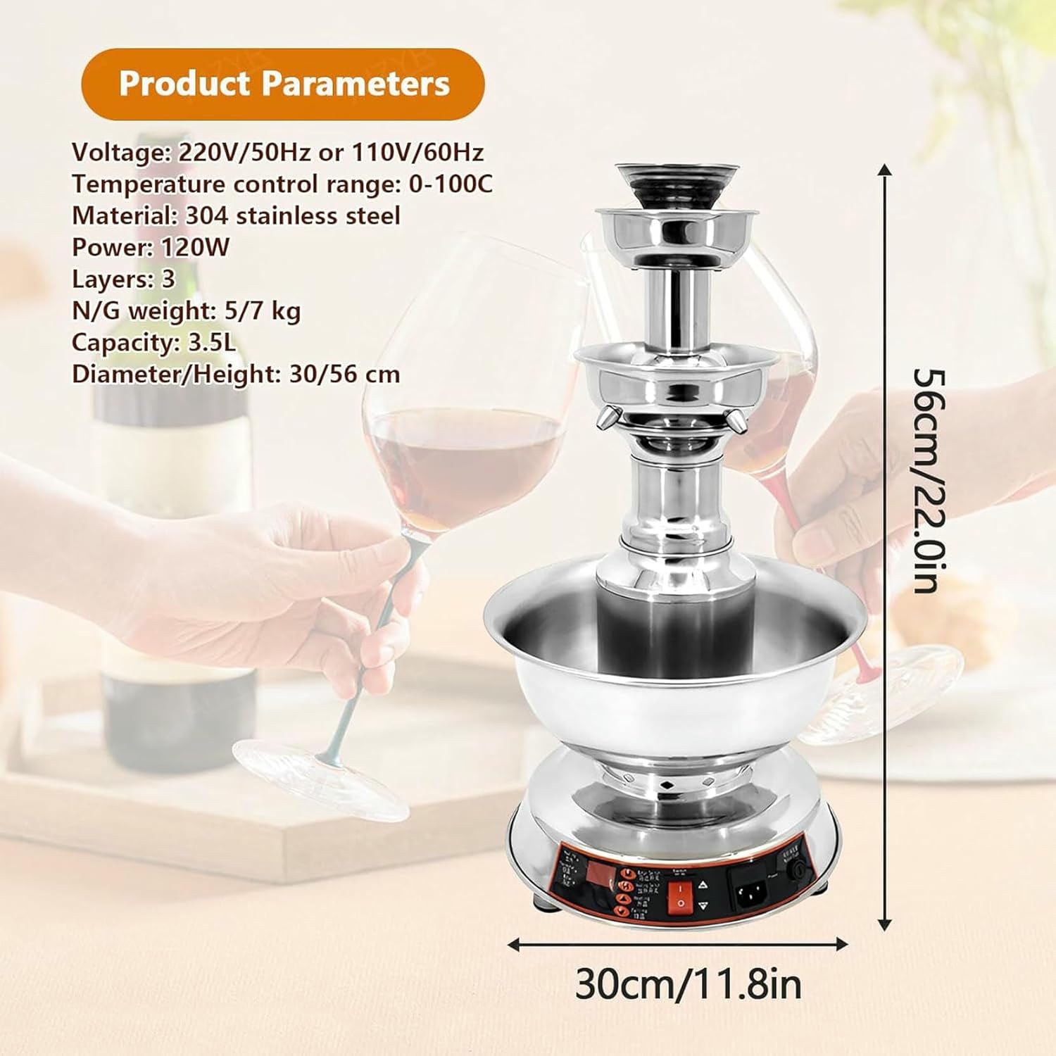 Wine Fountain Machine 3 Tier Electric Juice Fountain Machine, Red Wine Dispenser Wine Fondue Tower for Kitchen Party Wedding